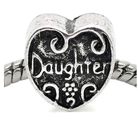 Daughter Heart Charm European Bead Compatible for Most European Snake Chain Bracelet - Sexy Sparkles Fashion Jewelry - 1