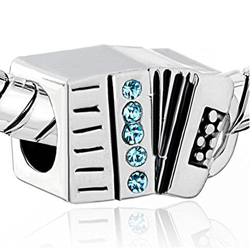 Accordion With Lt Blue  Crystals Charm Bead - Sexy Sparkles Fashion Jewelry