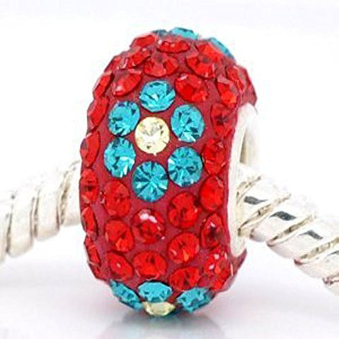 Red Turquoise Flower Crystals Bead Compatible for Snake Chain Bracelet - Sexy Sparkles Fashion Jewelry - 1
