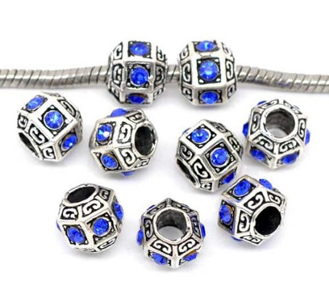 Royal Blue  Crystals Polyhedron Bead Charm Spacer For Snake Chain Charm Bracelet - Sexy Sparkles Fashion Jewelry - 2
