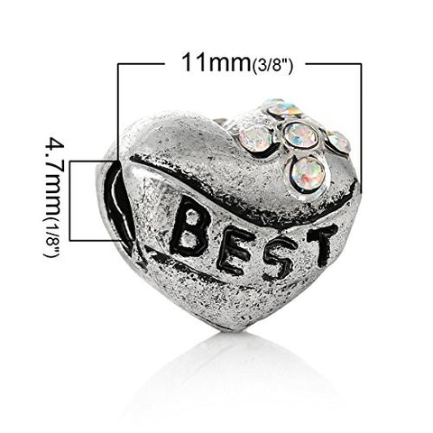 Best w/  Crystals Charm Bead (Clear) - Sexy Sparkles Fashion Jewelry - 3