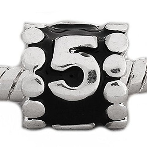 Black Enamel Number Charm Bead  "5" European Bead Compatible for Most European Snake Chain Charm Bracelets - Sexy Sparkles Fashion Jewelry - 1