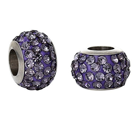 Stainless Steel European Style Charm Beads Round Silver Tone Purple Rhinestone - Sexy Sparkles Fashion Jewelry - 3