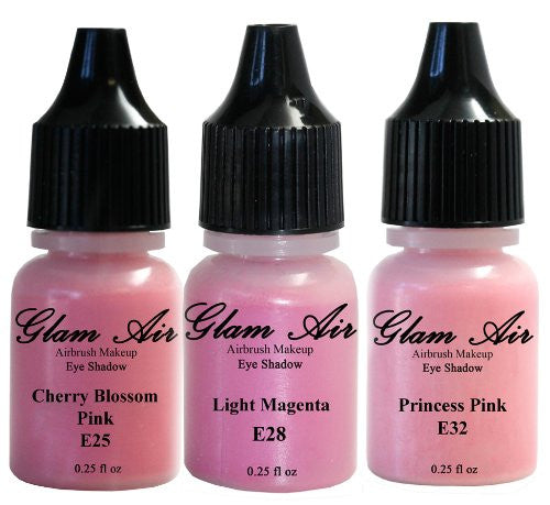 Glam Air Airbrush Eye Shadow Set of Three (3) s-E25Cherry Blossom ,E28 Light Magenta &E32  Princess Pink Airbrush Water-based 0.25 Fl. Oz. Bottles of Eyeshadow