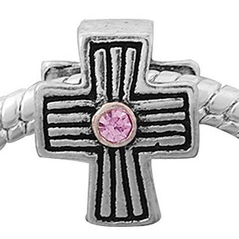 Cross w/ Light Pink  Crystals European Bead Compatible for Most European Snake Chain Charm Bracelet - Sexy Sparkles Fashion Jewelry - 1