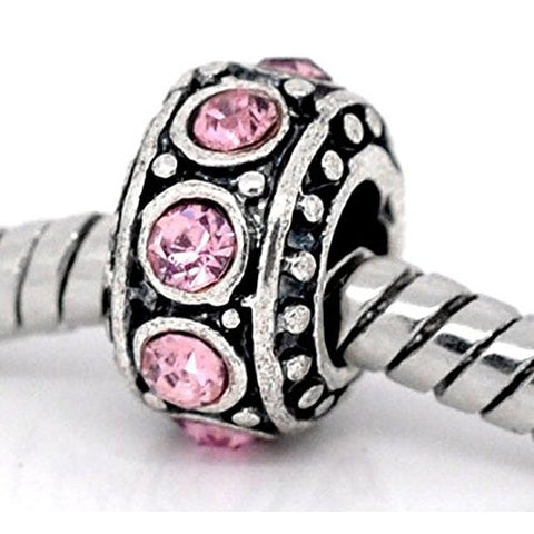 Birthstone Spacer Bead Charm (June Lt Pink) - Sexy Sparkles Fashion Jewelry - 1