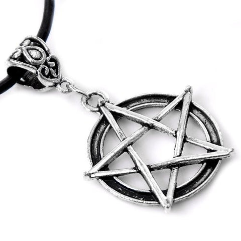 Cowhide Leather Necklaces Antique Silver Star With Lobster Clasp 43cm long(16 7/8") - Sexy Sparkles Fashion Jewelry - 2