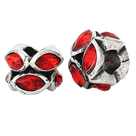 European Style Charm Beads Oval Antique Silver Red Rhinestone - Sexy Sparkles Fashion Jewelry - 2