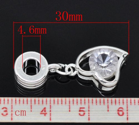 April Heart Birthstone with Clear Rhinestone charm for European Snake chain charm bracelet - Sexy Sparkles Fashion Jewelry - 3