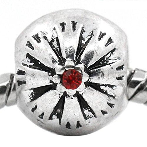 Red Flower Pattern Carved with  Rhinestones European Bead Compatible for Most European Snake Chain Bracelet - Sexy Sparkles Fashion Jewelry - 1