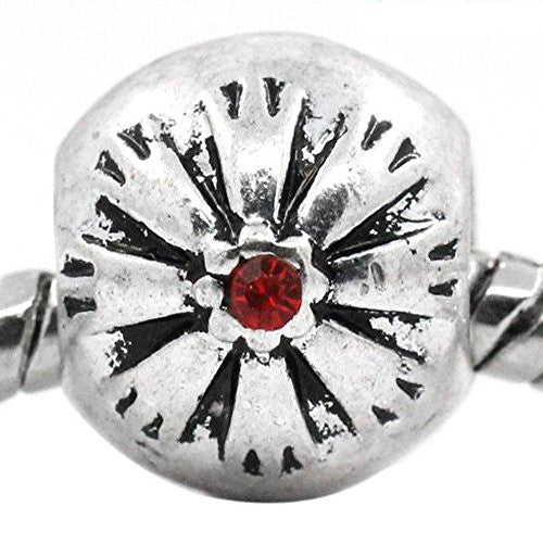 Red Flower Pattern Carved with  Rhinestones European Bead Compatible for Most European Snake Chain Bracelet