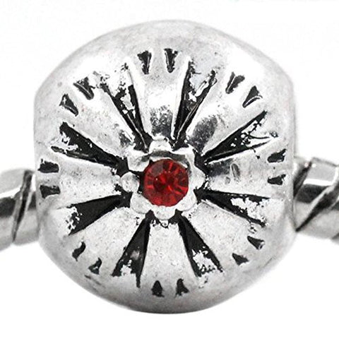 Red Flower Pattern Carved with  Rhinestones European Bead Compatible for Most European Snake Chain Bracelet - Sexy Sparkles Fashion Jewelry - 1