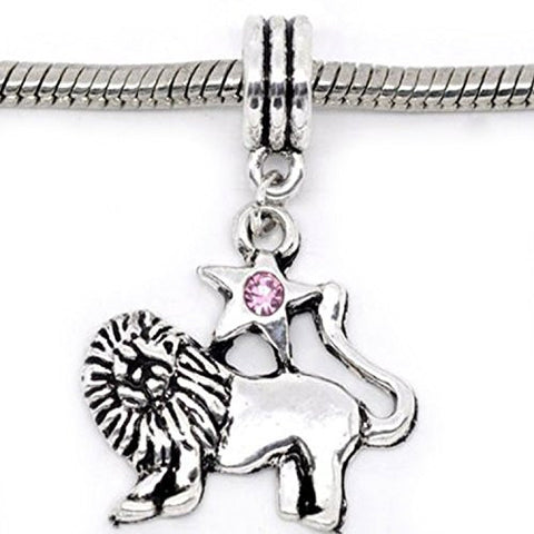 Leo Zodiac Charm W/pink Crystal Dangle Bead for Snake Bracelets - Sexy Sparkles Fashion Jewelry - 1