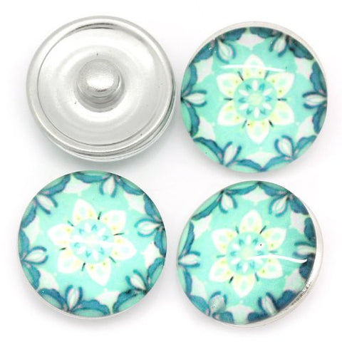Cyan Flower Design Glass Chunk Charm Button Fits Chunk Bracelet - Sexy Sparkles Fashion Jewelry - 3