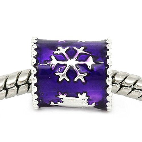 Purple Enamel Christmas Snow Flake European Bead Compatible for Most European Snake Chain Charm Bracelet - Sexy Sparkles Fashion Jewelry - 1
