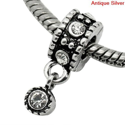 Dangle Bead W/clear  Rhinestones April Birthstone European Bead Compatible for Most European Snake Chain Bracelet - Sexy Sparkles Fashion Jewelry - 2