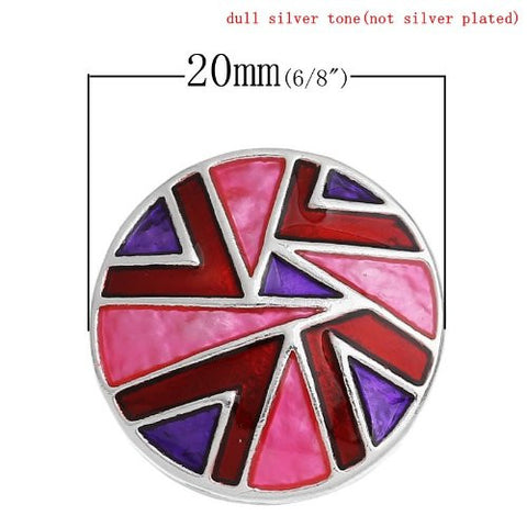 Chunk Snap Buttons Fit Chunk Bracelet Round Silver Tone Pattern Carved Enamel Red & Purple & Fuchsia 20mm - Sexy Sparkles Fashion Jewelry - 3