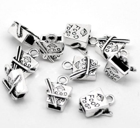 Food to Go Chinese Take Out Silver  Charm Pendant - Sexy Sparkles Fashion Jewelry - 2