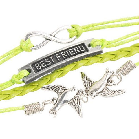 Braiding Leatheroid Wax Rope Bracelets Green Antique Silver Infinity Symbol Love Birds "Best Friend" Carved - Sexy Sparkles Fashion Jewelry - 2