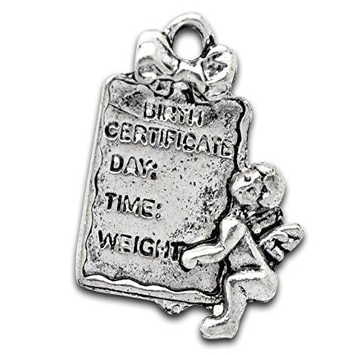 Silver Tone Angel Charm Holding Birth Certificate Charm Pendant for Necklace - Sexy Sparkles Fashion Jewelry - 1