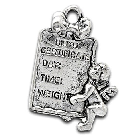 Silver Tone Angel Charm Holding Birth Certificate Charm Pendant for Necklace - Sexy Sparkles Fashion Jewelry - 1