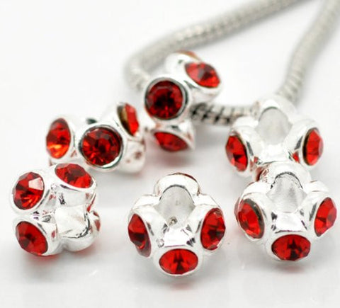 Red  Rhinestone Spacer European Bead Compatible for Most European Snake Chain Bracelet - Sexy Sparkles Fashion Jewelry - 2