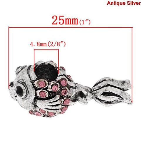 Beautiful Fish with Dangle Tail and Pink Crystals Bead for Snake Chain Bracelet - Sexy Sparkles Fashion Jewelry - 3