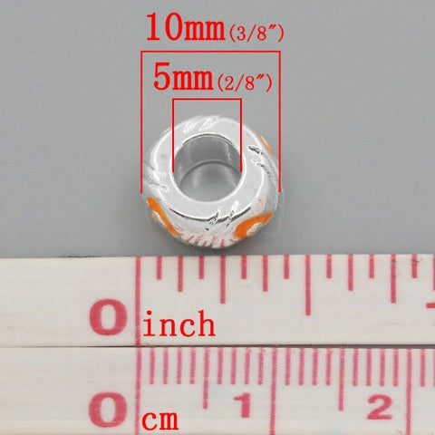 European Charm Beads Silver Plated Heart Carved Enamel Orange - Sexy Sparkles Fashion Jewelry - 3