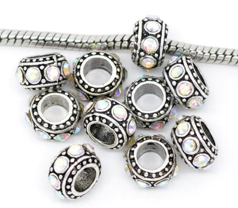 AB Clear Crystal Round Birthstone Spacer Bead Charm for Snake Chain Bracelet - Sexy Sparkles Fashion Jewelry - 2