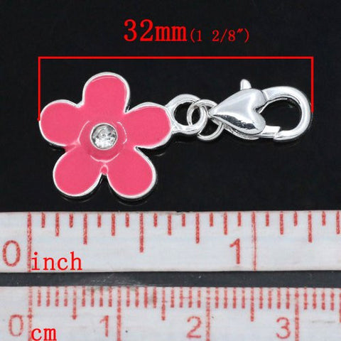 Clip on Pink Flower Charm Pendant for European Jewelry w/ Lobster Clasp - Sexy Sparkles Fashion Jewelry - 3