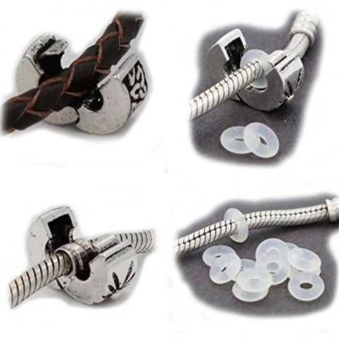 Ten Silver Tone Clip Lock Bead Charms with Rubber Stopper O-rings - Sexy Sparkles Fashion Jewelry - 1