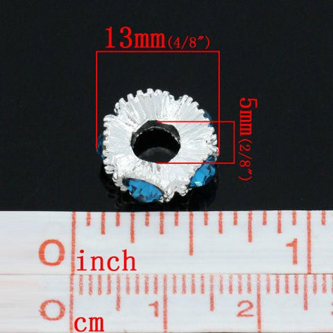 Flower with Light Blue Rhinestones Charm Spacer For Snake Chain Charm Bracelets - Sexy Sparkles Fashion Jewelry - 2