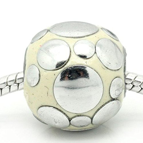 Off White Clay Indonesia Carved Dotted Design Spacer Charm Bead For Snake Chain Bracelet - Sexy Sparkles Fashion Jewelry - 1