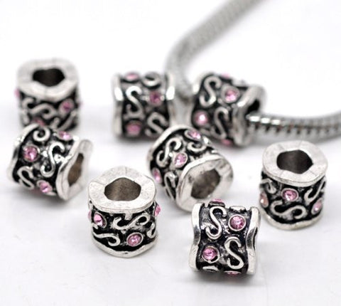 Pink  Rhinestone Birth Charm European Bead Compatible for Most European Snake Chain Bracelet - Sexy Sparkles Fashion Jewelry - 2