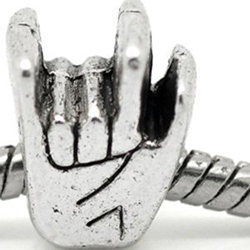 Rock on Sign of the Horns Bead Charm Spacer for Snake Chain Charm Bracelet