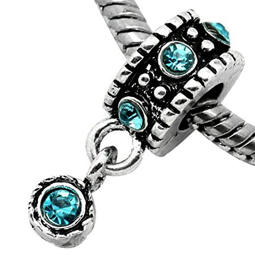 December Blue Topaz Turquoise  Rhinestone Birthstone Charm Spacer For Snake Chain Charm Bracelet