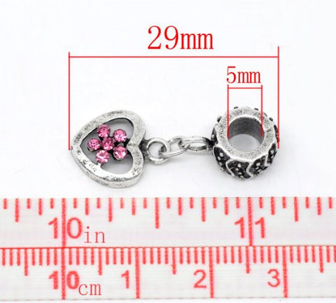 Heart Charm W/pink  Crystals Charm Bead - Sexy Sparkles Fashion Jewelry - 3
