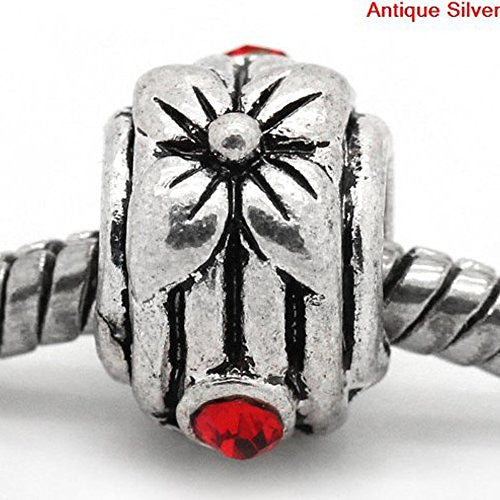 Flower Design with Red RhinestoneCharm Spacer European Bead Compatible for Most European Snake Chain Bracelet - Sexy Sparkles Fashion Jewelry - 1