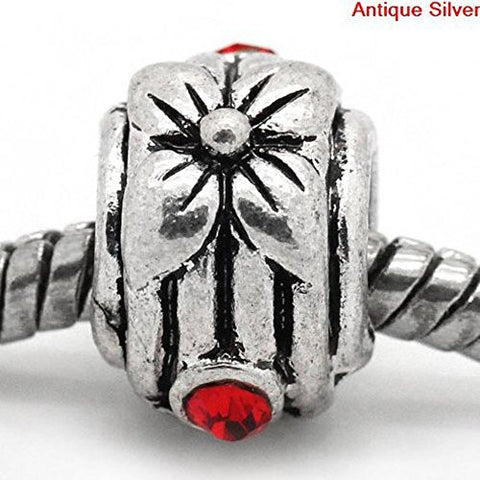 Flower Design with Red RhinestoneCharm Spacer European Bead Compatible for Most European Snake Chain Bracelet - Sexy Sparkles Fashion Jewelry - 1