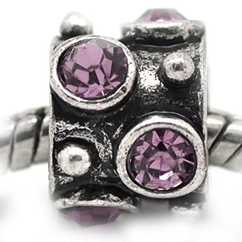 Purple  Rhinestone Birth Charm European Bead Compatible for Most European Snake Chain Bracelet - Sexy Sparkles Fashion Jewelry - 1
