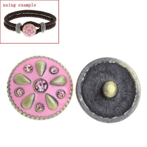 Pink With Crystals Chunk Snap Buttons Fits Snaps Chunk Bracelet - Sexy Sparkles Fashion Jewelry - 2