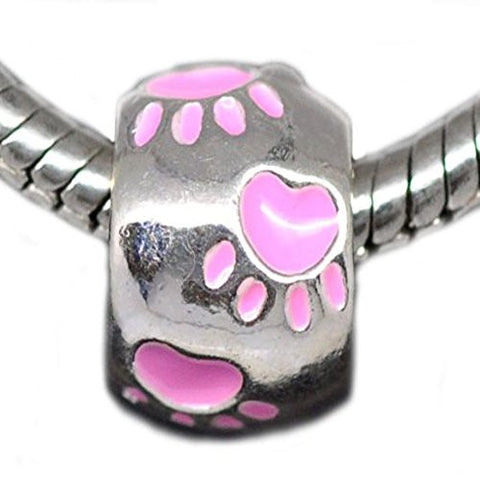 Pink Enamel  Paw Print European Bead Compatible for Most European Snake Chain Bracelet - Sexy Sparkles Fashion Jewelry - 1