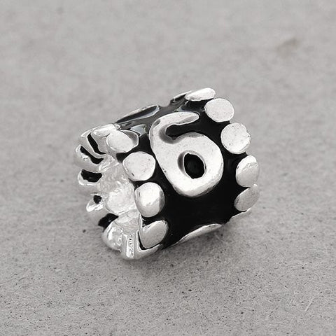 Black Enamel Number Charm Bead  "6" European Bead Compatible for Most European Snake Chain Charm Bracelets - Sexy Sparkles Fashion Jewelry - 2