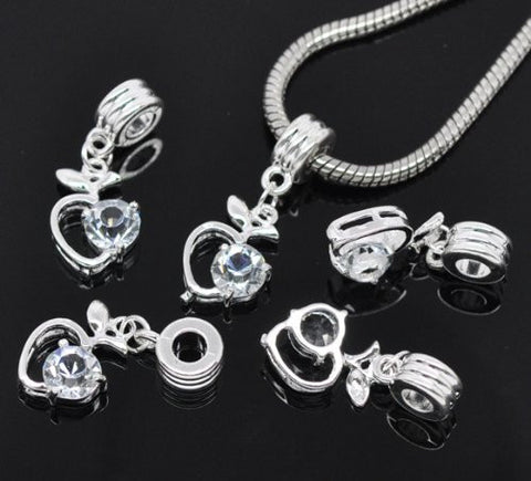 Clear Rhinestone Apple Heart Dangle Bead Compatible for Most European Snake Chain Braceletfor Snake Chain Bracelet - Sexy Sparkles Fashion Jewelry - 3