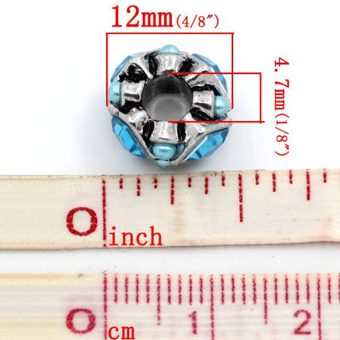Blue  Rhinestones Bead Charm Spacer For Snake Chain Charm Bracelet - Sexy Sparkles Fashion Jewelry - 3