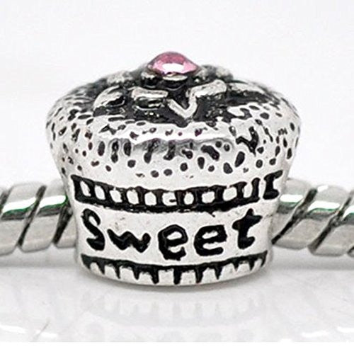 Sweet 16 Cup Cake European Bead Compatible for Most European Snake Chain Bracelet