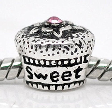 Sweet 16 Cup Cake European Bead Compatible for Most European Snake Chain Bracelet - Sexy Sparkles Fashion Jewelry - 1