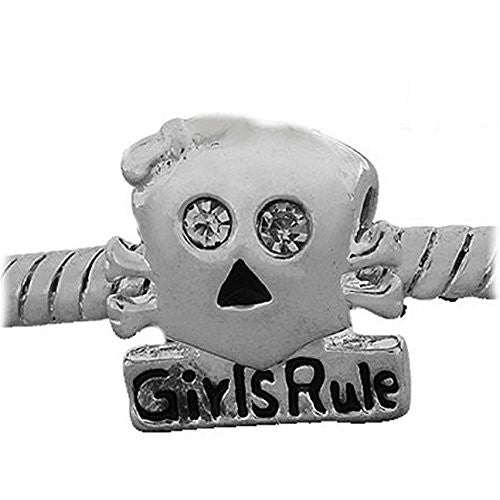 Girls Rule Charm with  Crystals Spacer Beads for Snake Chain Charm Bracelet