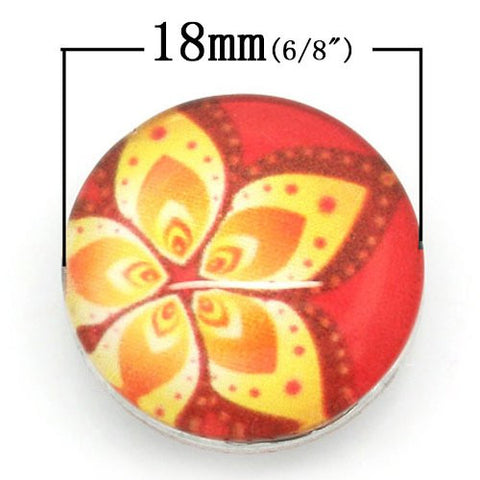 Red & Yellow Flower Design Glass Chunk Charm Button Fits Chunk Bracelet 18mm for Noosa Style Bracelet - Sexy Sparkles Fashion Jewelry - 2