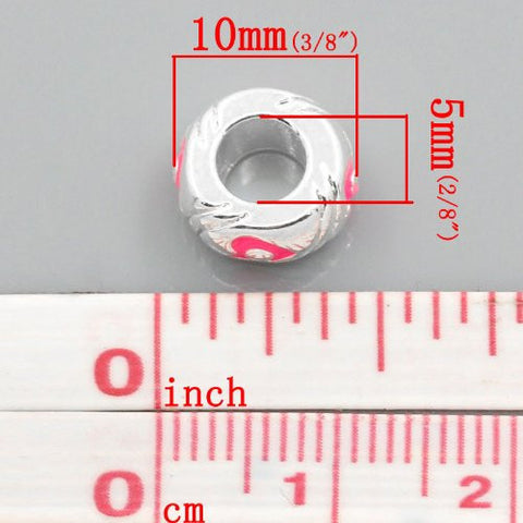 European Charm Beads Silver Plated Heart Carved Enamel Pink - Sexy Sparkles Fashion Jewelry - 3